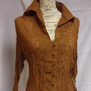 Dark Caramel Blouse with long sleeves by DRESS -U-II  BY SHARON, Size 2X